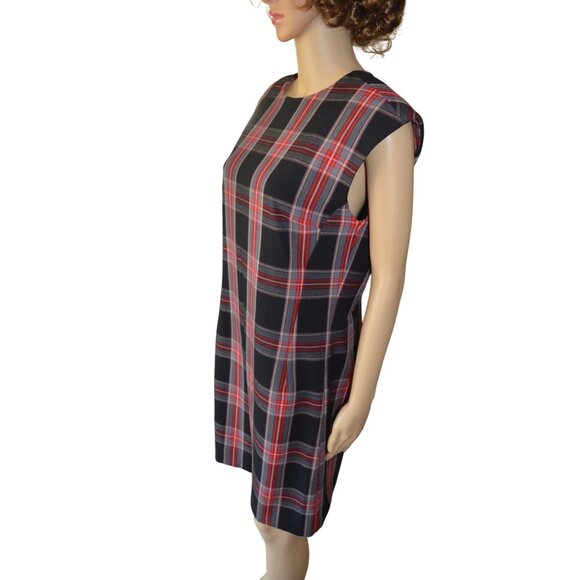 NWT Ann Taylor Plaid Shift Dress Black Red Preppy Holiday Coquette Size 10 Fall - Picture 3 of 10